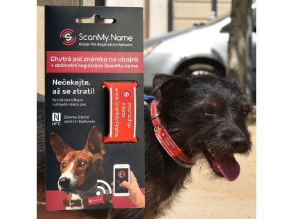 ScanMy.Name chytrá psí známka s čipem - Červená