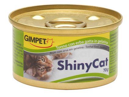 Konzerva. SHINY CAT tuňák+kočičí tráva 70 g