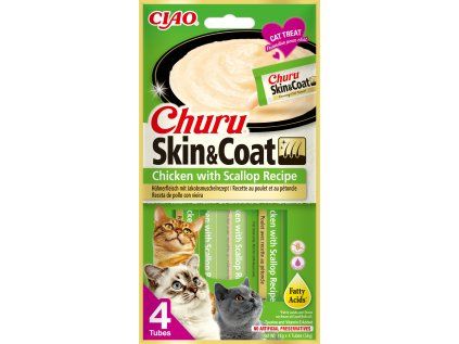 Churu cat masové pyré pro krásnou srst a kůži - kuře, hřebenatky 56 g